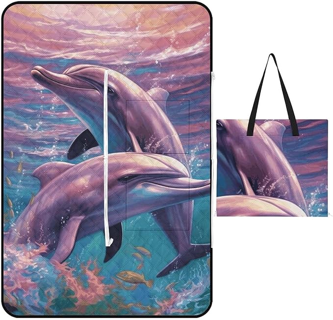 Zipper Dolphins Art Style Picnic Mat Suitable for Travel Camping Park Or Home Use