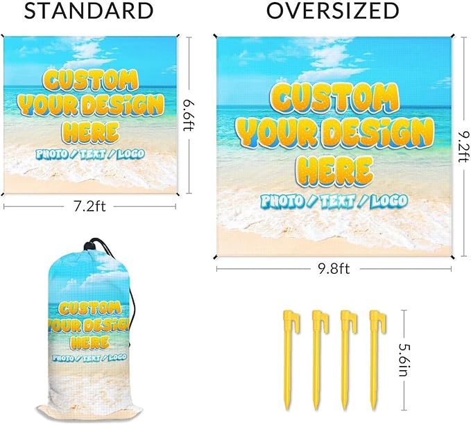 Custom Waterproof Beach Blanket - Personalized Sandproof Beach Mat with Photo Text - 110'' x 118'' Oversized Travel Blanket for Picnic Camping