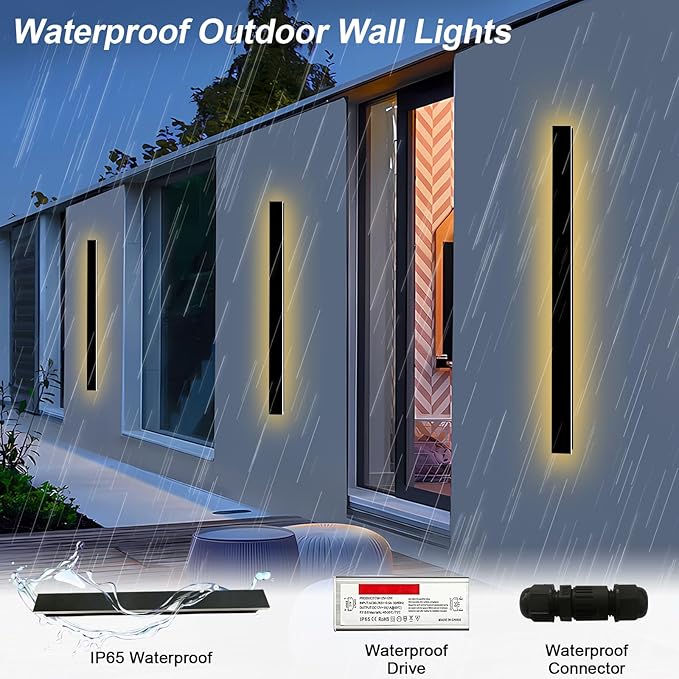 39inch 2 Pack Outdoor Wall Lights Black LED Exterior Light Fixtures Wall Mount Modern Outdoor Sconce Long LED Linear Outside Lighting for Garage Front Door 3000K