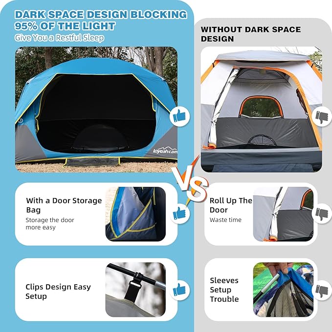 4/6 Person Blackout Camping Tent Easy Setup Waterproof Family Dome Tent for Camping with Rainfly Portable Double Layer Large Family Tent for Outdoor Camping&ampHiking