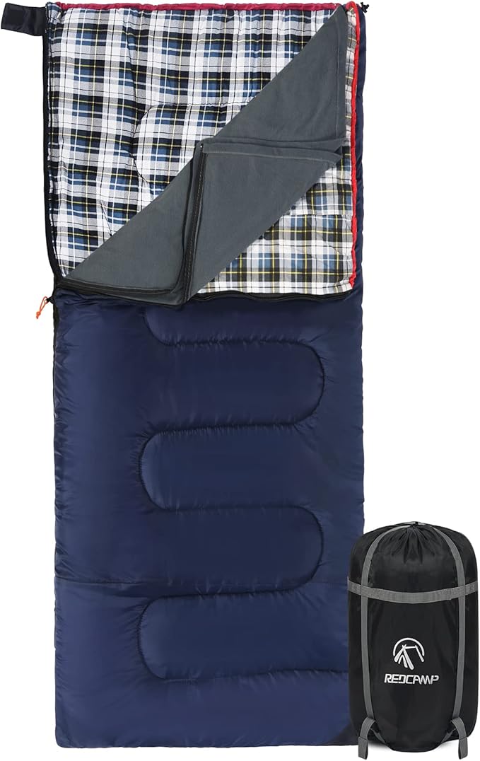 REDCAMP Cotton Flannel Sleeping Bag for Camping Backpacking Adults Cold Weather Envelope Sleeping Bags with 2/3/4/6lbs Filling