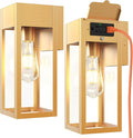 2 Pack Porch Lights Outdoor Wall Sconce Outdoor Light with GFCI Outlet Waterproof Exterior Wall Lantern Light Fixtures Anti-Rust Wall Lamp with Clear Glass for Patio Doorway Garage- Gold