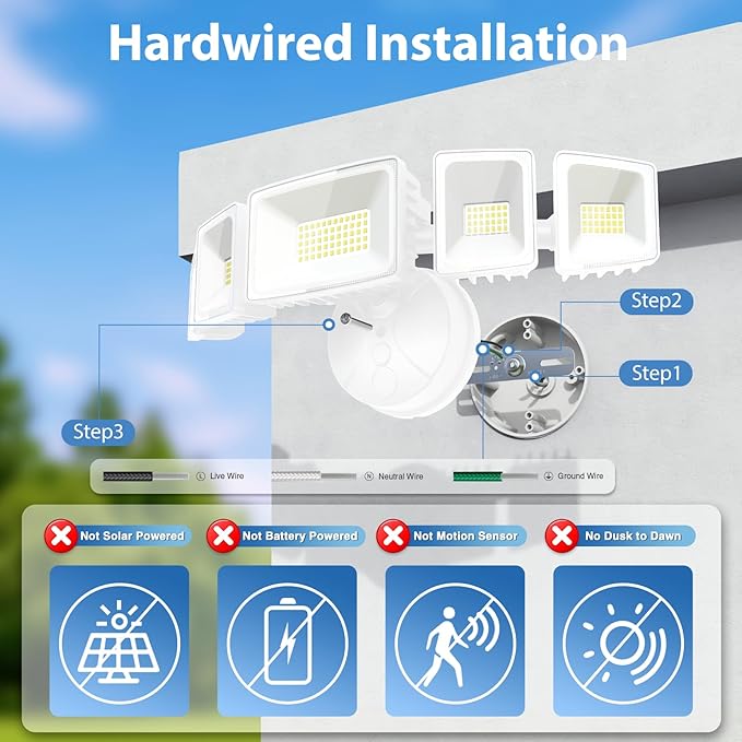 120W Outdoor LED Flood Light 5 Heads Exterior Security Lights 6500K Super Bright Floodlight Fixture Waterproof IP65 Outside Flood Lights for House Backyard White
