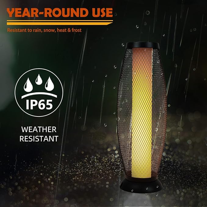 Solar Yard Solar Outdoor Floor Lamp Metal Wire Shade LED Modern Outdoor Flickering Lantern Weather Resistant for Balcony Porch Garden Pathway Black
