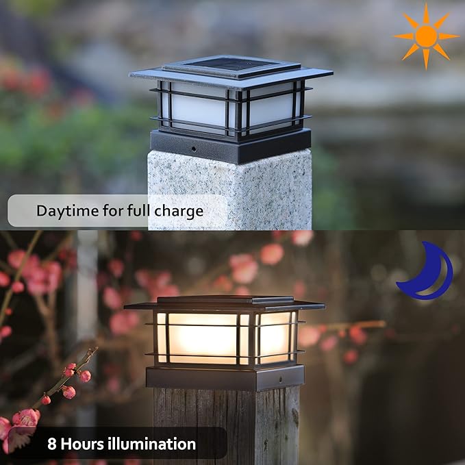 Dynaming 6 Pack Solar Post Cap Lights Outdoor Fence Post Solar Lights Fit for 4x4 5x5 6x6 Vinyl/Wooden Posts High Brightness Warm White SMD LED Lighting Decor for Garden Deck Patio