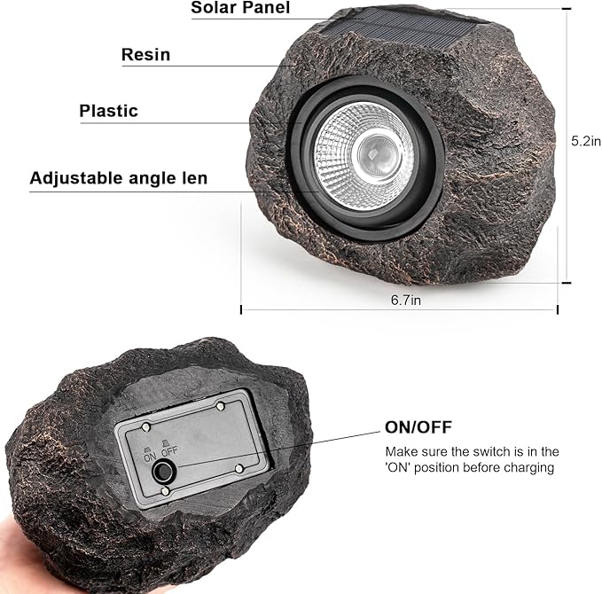 Solar Rock Lights Outdoor – 4 Pack Waterproof LED Landscape Garden Spotlights Realistic Stone Design Wireless Solar Powered Pathway Lights for Yard Walkway Patio &amp Lawn Decoration (Auto On/Off