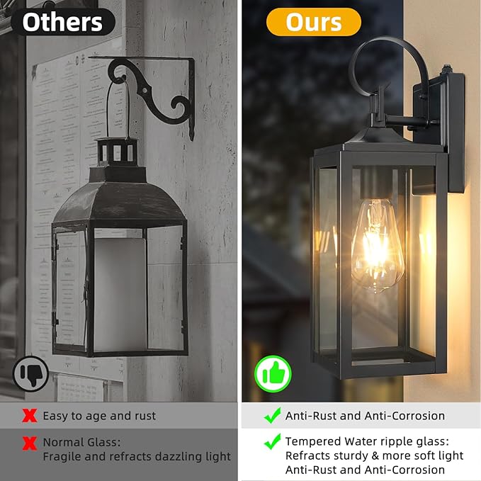 OKELI Dusk to Dawn Outdoor Lighting Fixture Wall SconceFront Porch LightOutdoor Wall Sconces Rust-Proof LightGarage Waterproof Wall Light(Black 16)