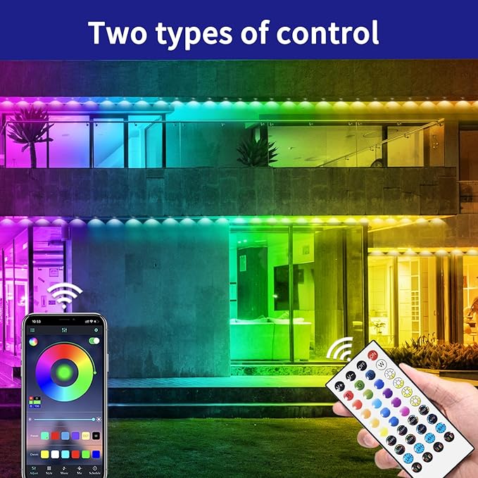 200ft permanent outdoor light RGB Smart outdoor eave lights with APP &amp Remote Controltimed Music synchronisation IP67 waterproof LED eave lightsuitable for partyHalloweenChristmasrooftopgar
