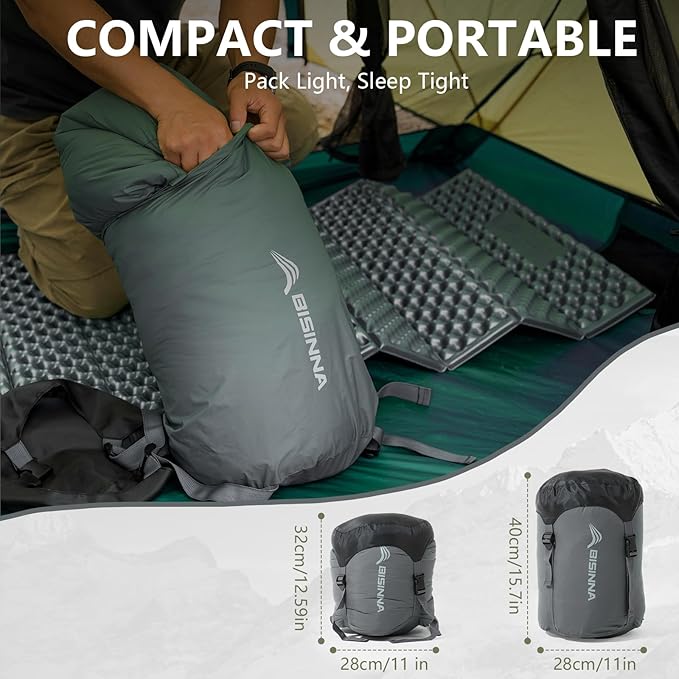 BISINNA Mummy Sleeping Bag for Adults 14-41℉ Cold Weather 3-4 Season Camping Sleeping Bags with Compression Sack for Backpacking Hiking Traveling