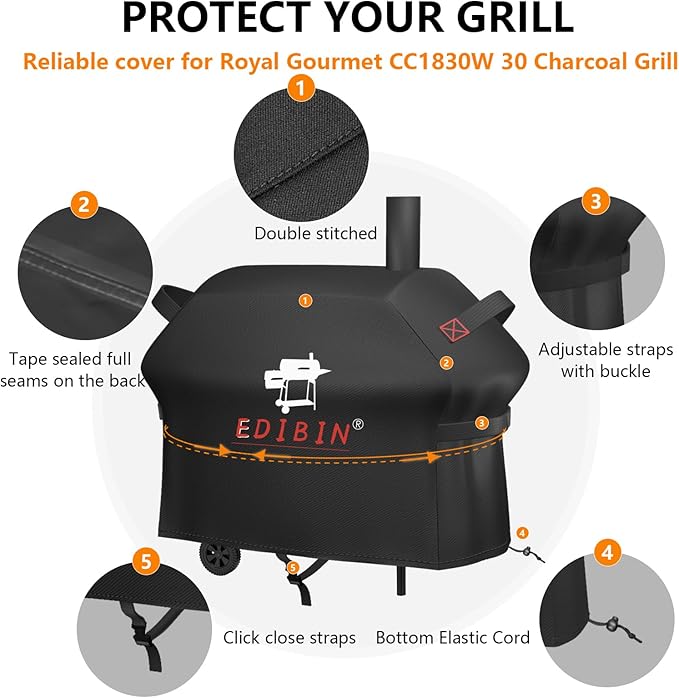 Grill Cover for Royal Gourmet CC1830W 30 Inch Charcoal Grill Smoker Griddle Cover for Royal Gourmet CC1830S 30/CC1830SC Outdoor Gas GriddleWater-Resistant BBQ Cover