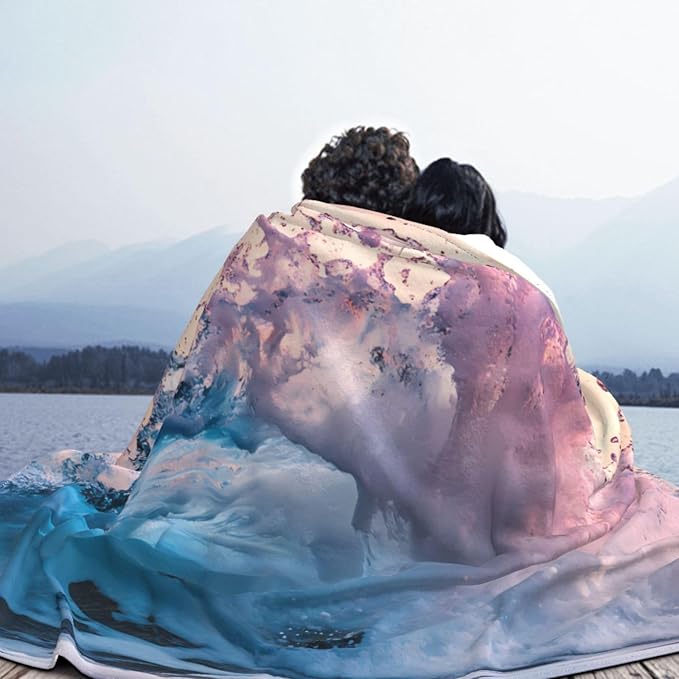 Ink Splash Waves Soft Fleece Blanket 60 * 50 inch Soft Sofa Blanket Suitable for Sofa Camping Travel Night Cover Blanket