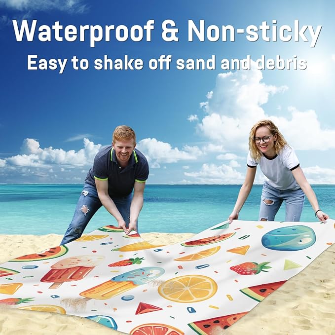 Waterproof Sandproof Beach Blanket 59''×68'' Fruit Polyester Outdoor Picnic Blanket with 4 Stakes &amp Storage Bag for BeachCampingVacation Watermelon