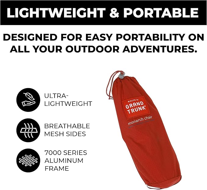 GRAND TRUNK Alite Monarch Chair | Ultra-Lightweight Portable Rocking Camping Chair 1.3 lbs Aluminum Frame Compact Folding Backpacking Chair for Hiking &amp Beach | Clay Red