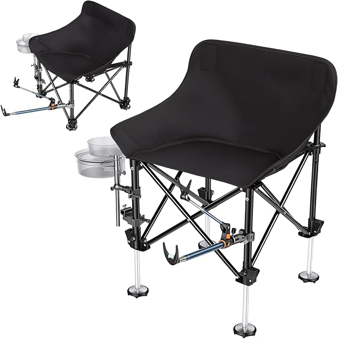 Folding Fishing Chair with Complete Accessories Portable Camping Chair for Outdoor Fishing 220LBS Load-Bearing Non-Slip All-Terrain Design with Storage Bags Carbon Steel Fishing Chair