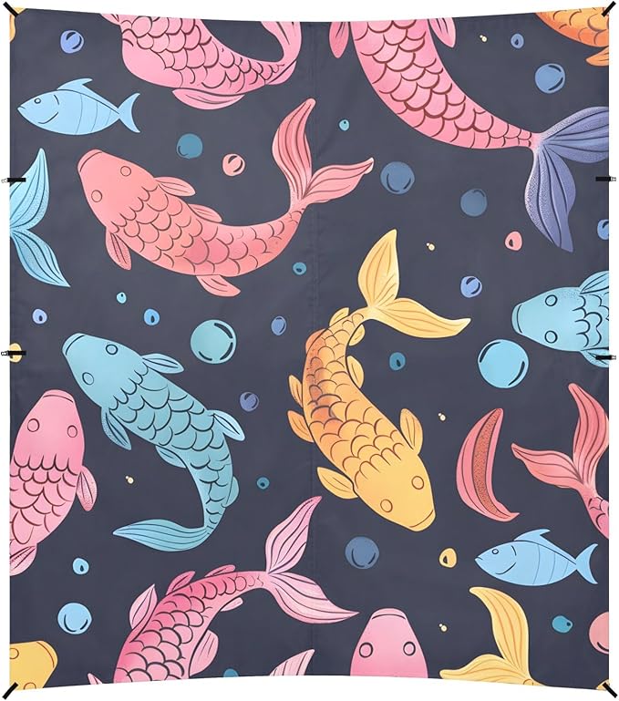 Red Yellow Blue Fishes Camping Sun Shelter Beach Tent Portable Beach Sun Shade Outdoor Canopy for Camping Trips Fishing Picnic