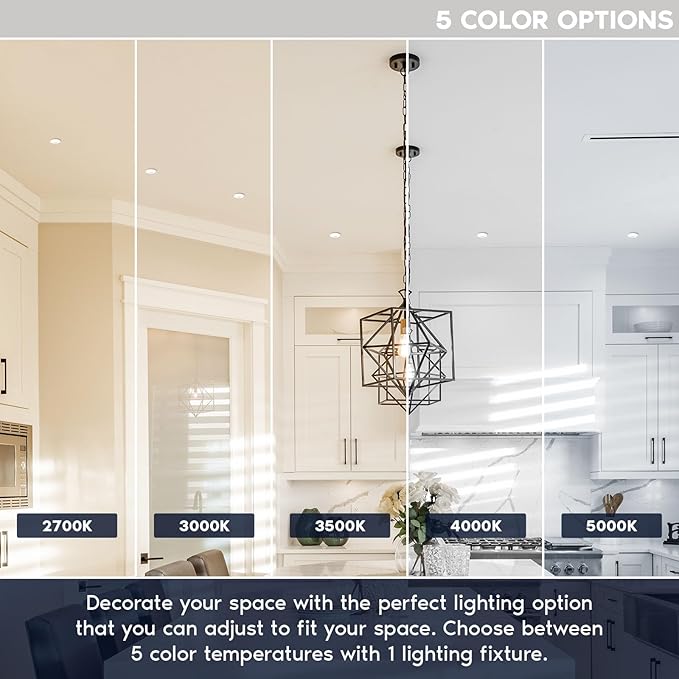 LUXRITE 1 Inch Gimbal Adjustable LED Recessed Light with J-Box 12W 5 Color Selectable 2700K-5000K 1000 Lumens Dimmable Directional LED Downlight Wet Rated ETL Listed