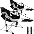 Romswi 2-Pack Aluminum Hammock Chair with Footrest Oversized Portable Folding Swinging Chair with Adjustable Back &amp Seat Lightweight Rocking Camp Chair Supports 440lbs for Outdoor Patio - Black