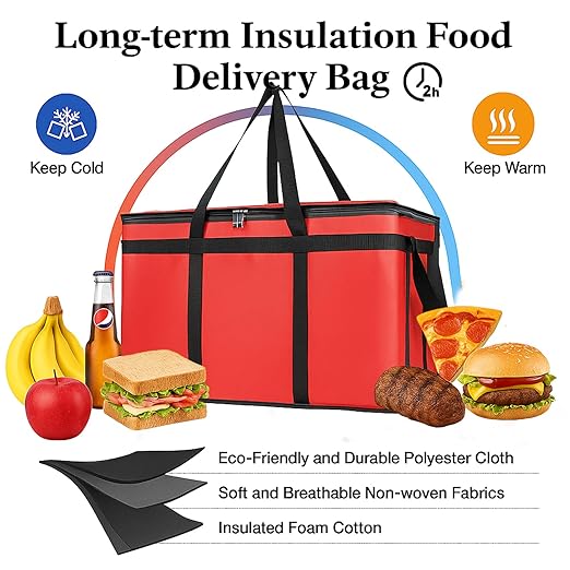 Bodaon 10-Pack Insulated Food Delivery Bag XXXL Catering/Pizza Cooler Bags Rideshare Delivery Bag Warmer/Frozen Cold/Hot Thermal Styrofoam Carrier for Car/Travel/Shopping