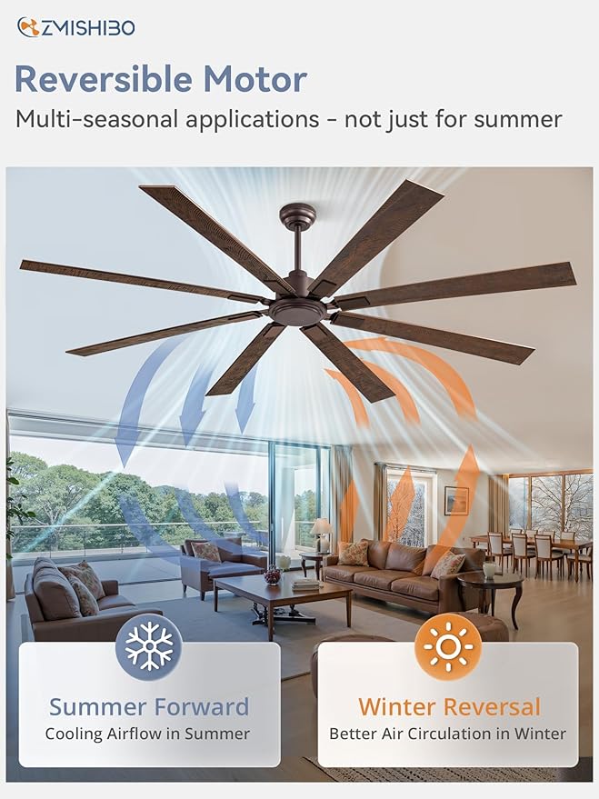ZMISHIBO 80 Inch Ceiling Fan No Light with Remote Control 8 Blades Quiet DC Reversible Motor 6-Speed Timer Oil Rubbed Bronze Finish Indoor Outdoor Ceiling Fans for Patios Living Room Garage