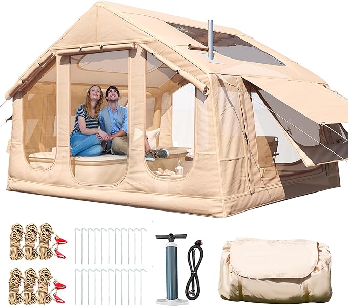 YOLENY 2-4 Person Inflatable Tents for Camping Quick Setup in 2 Minutes with Hand Pump 4-Season Waterproof Windproof Oxford Blow Up Tent