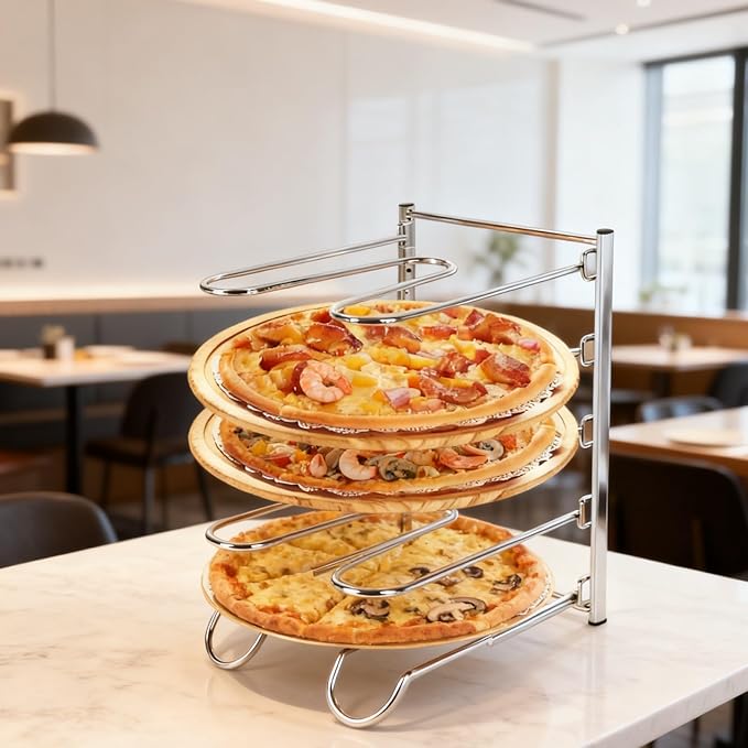 Pizza Rack 5-Tier Stainless Steel Pizza Pan Storage Rack Compact and Convenient Design for Easy Storage Multiple Pizzas pan 10.43 L x 8.52 W x 13 H Pizza Pan R ack