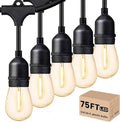 Svater Outdoor Led String Lights 75 FT Patio Lights for Outside with 26pcs S14 Shatterproof Bulbs IP65 Waterproof Commercial Grade Market Light 1 Watt E26 Dimmable 2700K Warm White