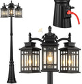 3-Head Outdoor Lamp Post Light with Outlet Black Dusk to Dawn Outdoor Posts Street Lights 100% Aluminum Anti-Rust Waterproof Modern Street Light for Garden House Doorway Weather Resistant