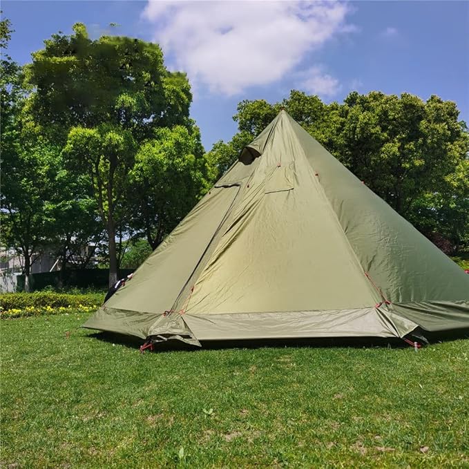 Tipi Hot Tent with Fire Retardant Stove Jack for Flue Pipes 3~4 Person Lightweight Teepee Tents with Snow Skirt for Family Team Outdoor Backpacking Camping Hiking