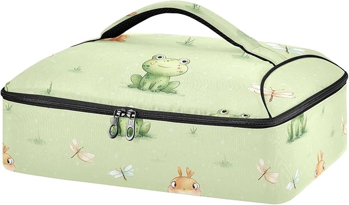 Casserole Carrier Frog and DragonflyInsulated Casserole Carrier for Hot or Cold Food Thermal Lunch Tote for Potluck Parties Picnic Beach Fits 9 x 13 Inches Baking Dish
