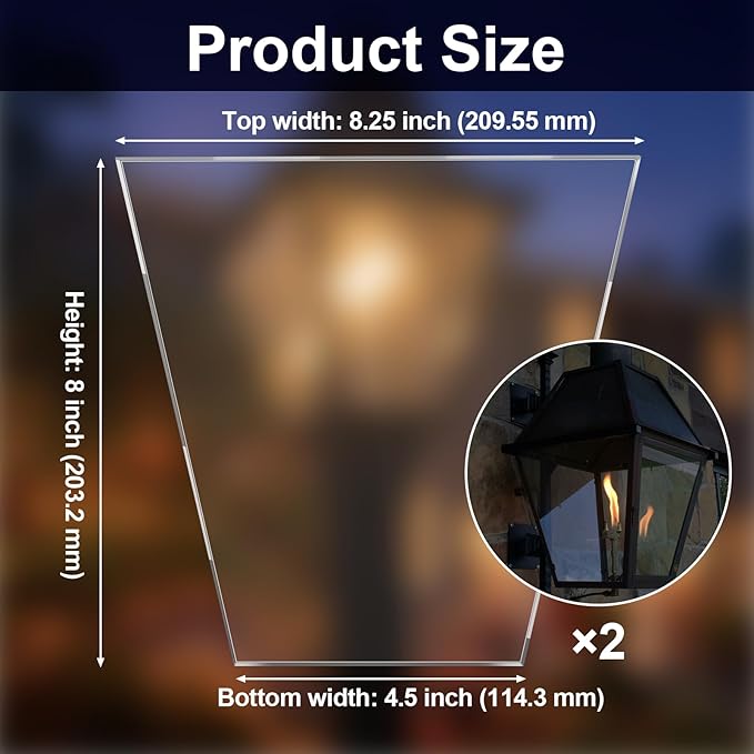 Yookeer 2 Pcs Tempered Glass Pane for Outdoor Gaslights Clear Heat-Resistant Replacement Glass Thick (Standard)