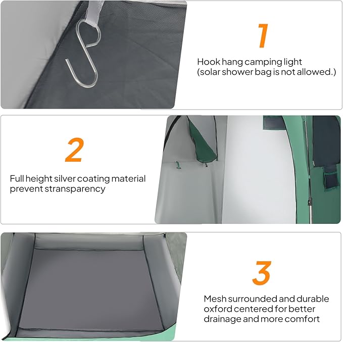 VINGLI 6.8FT Shower Tent Large Instant Pop Up Shelter with Mesh Floor &amp Carrying Bag Privacy Changing Room Tent for Toilet Camping Dressing Lightweight &amp Sturdy Easy Set Up