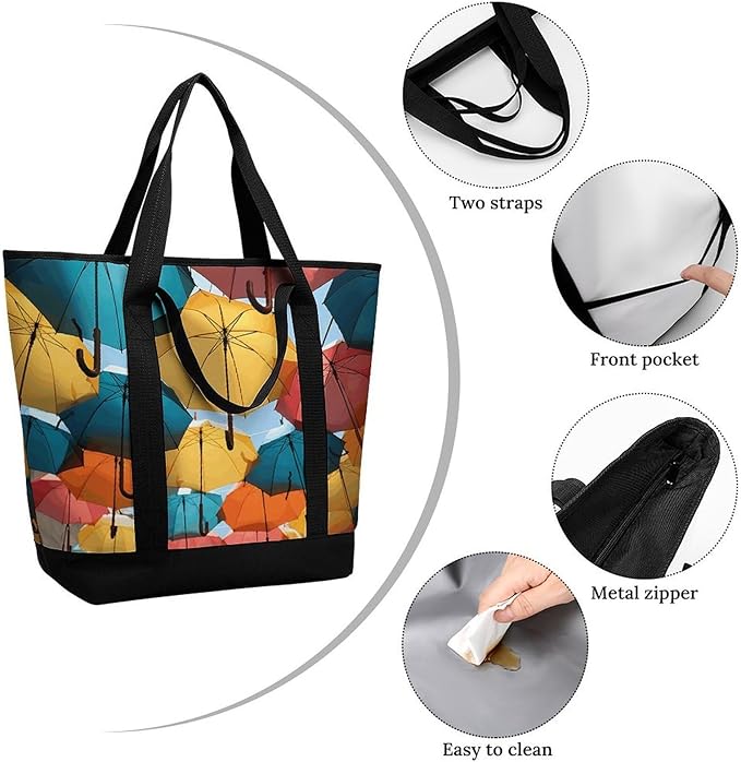 Insulated Shopping BagLarge Reusable Cooler Bags Colored Umbrellas Printed Foldable Shopping BagTravel Waterproof Shoulder Bag
