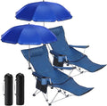 Karenhi 2 Set Beach Camping Chair with Umbrella for Adult Folding Reclining Camping Chair with Foot Rest Adjustable Clamp Canopy Shade for Outdoor Patio Travel Beach(Blue)