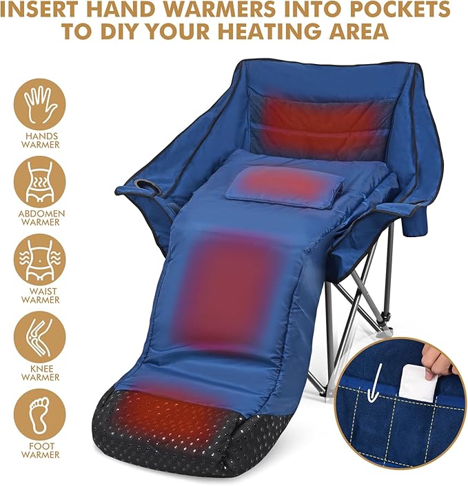 Oversized Fully Padded Camping Chair with Removable Foot Pocket Heavy Duty Comfy Folding Camp Sports Chair for Adults Summer Winter Outdoor Ice Fishing Hunting RV Cup Holder XL 400 LBS