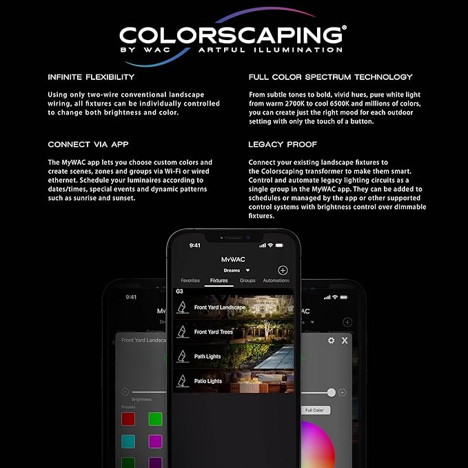 WAC Lighting LED 12V Colorscaping Smart App Controllable Landscape Lighting with RGBWW Color Changing and Tunable White Accent 15W Spot Light with Adjustable Beam Angle in Bronze