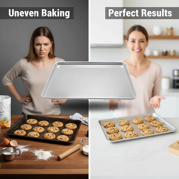 Commercial Aluminum Sheet Pan For Baking Roasting Toasting 9.6 X 13 In &amp Easy Clean Bun Pan Silver
