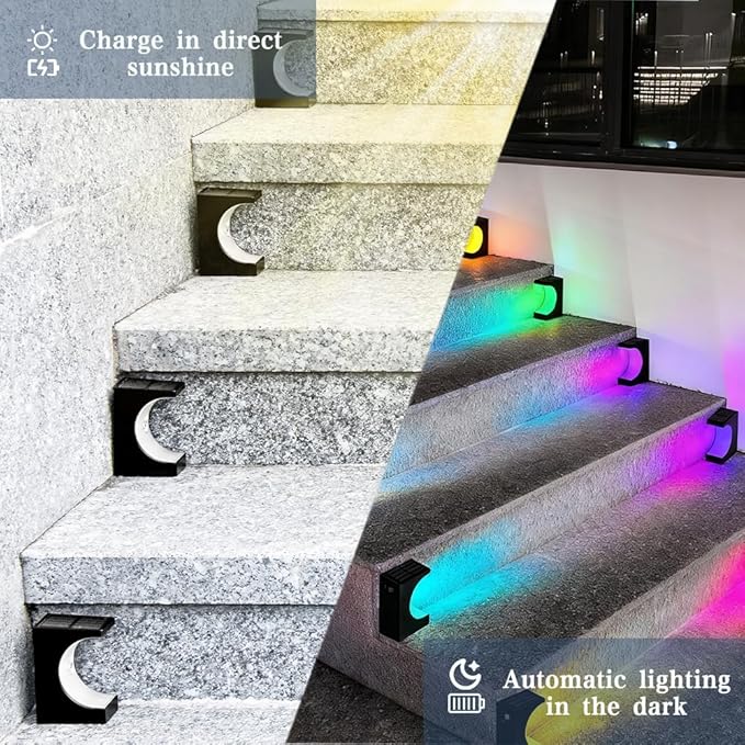Solar Step Lights Stair Lights Outdoor Waterproof LED Step for Outside Outdoor Solar Powered Step Lighting for Patio Decor Deck Porch Front Door Walkway (RGB Color Changing 4 Pack)