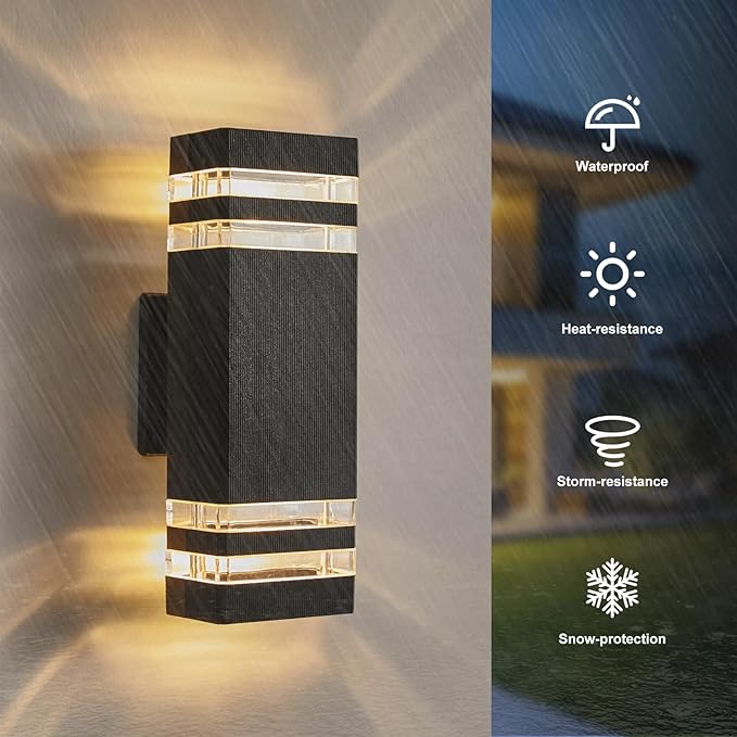LMP 2 Packs Outdoor Wall Lights Up and Down LED Porch Lights IP65 Waterproof Aluminum Exterior Lighting Fixtures Outdoor Sconces Wall Lighting for House Front Door Garage (3000K Bulbs Included)