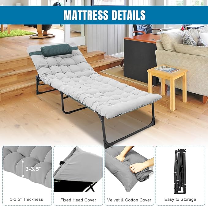 Big RED Camping Sleeping Cot5-Position Folding CotLounge Chair with MattressFolding Sleeping CotCamping Cots for Adults Heavy Duty Lounges Chairs for Outside Beach Lawn