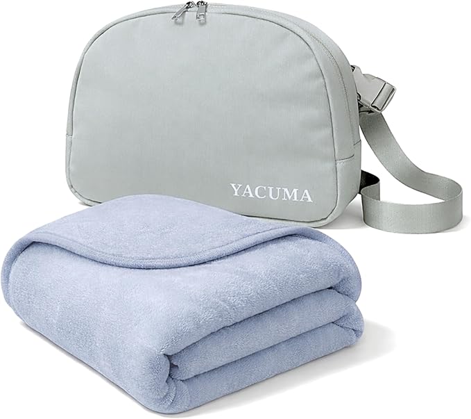 Travel Blanket Airplane Compact with Bag Ultra-Soft 40 x 60 Flannel Travel Organizer Bag with Adjustable Strap Lightweight Warmth for Long Flights