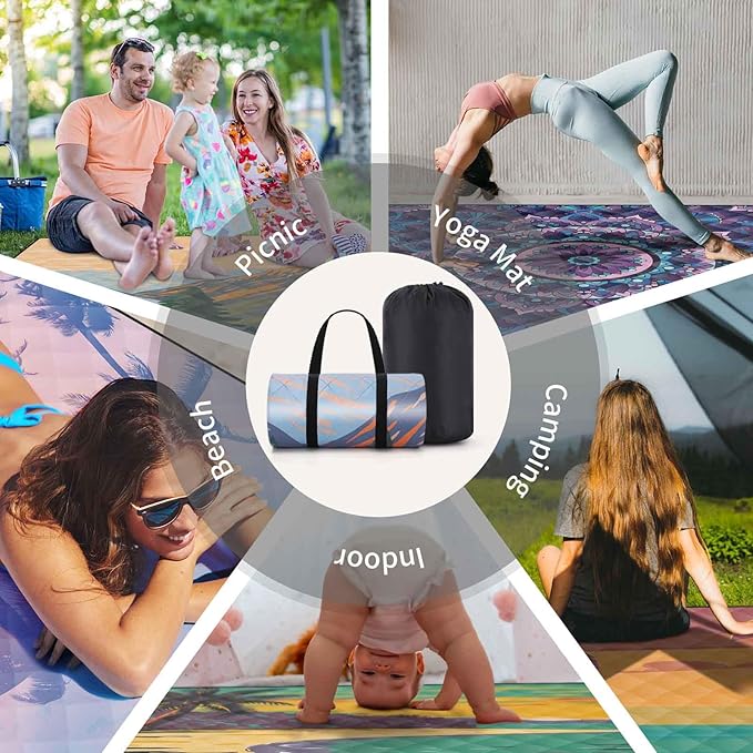 60x80 Picnic Blankets Outdoor Waterproof Beach Blanket Sand Repellent Packable Family Park Lawn Yard Play Mat Traveling Road Trips Organization Patio Garden Glamping Rv Gear Festival Gifts