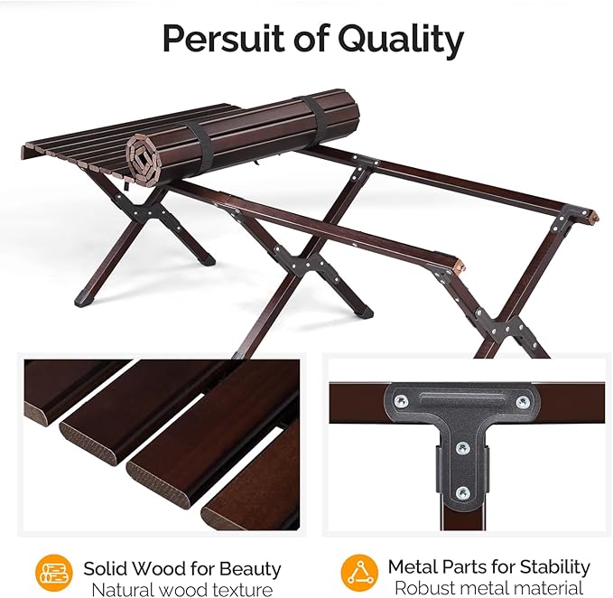 Portable Wooden Folding Table with Carrying Bag 47.2 x 23.6 inches Dark Brown