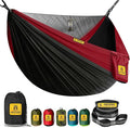 Camping Hammock with Mosquito Net 600 lbs Portable Hammock with Tree Straps2-in-1 Double/Single Travel hammocks Tent for Outside/Indoor/Backpacking/Beach-Black&ampRed