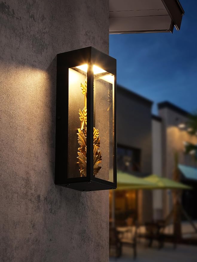 LEONLITE Integrated LED Wall Lights Outdoor 9W Modern Luxury Style Wall Sconce with Maple Leaves 100-277V Exterior Light Fixtures Wall Mount Porch Light 3000K Wall Lighting Fixture for Patio
