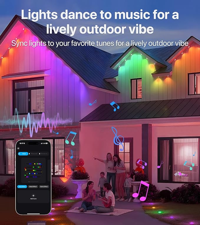 100FT RGB+IC LED Permanent Outdoor Lights: Eave Lights with Smart APP &amp Remote Control 72 Scene Modes Waterproof IP65 for Holiday Christmas Decorations(Extension Cord Not Included)
