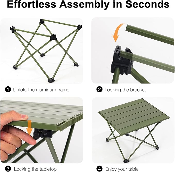 Small Folding Camping Table with Carry Bag Portable Ultralight Compact Aluminum Beach Table Foldable Mini Collapsible Camp Tables for Hiking Picnic Travel Cooking Outdoor Green