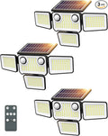 4500LM Solar Lights Outdoor Waterproof 254 LED Solar Flood Lights Outdoor with 2 Motion Sensor 4 Heads Security Light with Remote Control for Yard Outside House Garage 3 Pack