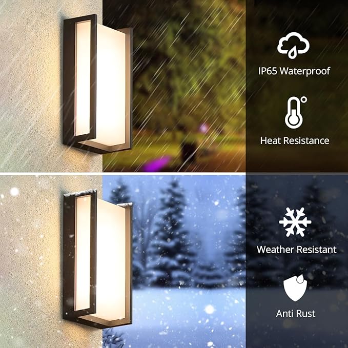 wowlite Modern Outdoor Wall Lights 2 Pack LED Outdoor Porch Lights 3 Colors Changeable Matte Black Exterior Light Fixture Wall Mount IP65 Waterproof Outside Light Fixtures for Porch Front Door