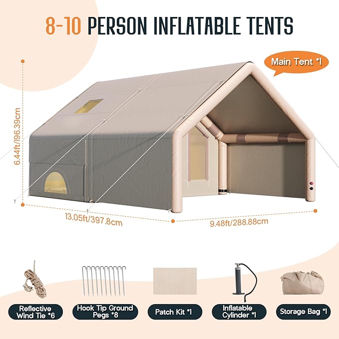 SPECRAFT Canvas Bell Yurt Tents &amp Inflatable Tent for Camping Waterproof Glamping Tent with Stove Jack Breathable Mesh Snowproofing Spacious 4-Season Family Shelter for Outdoor Camping Partie