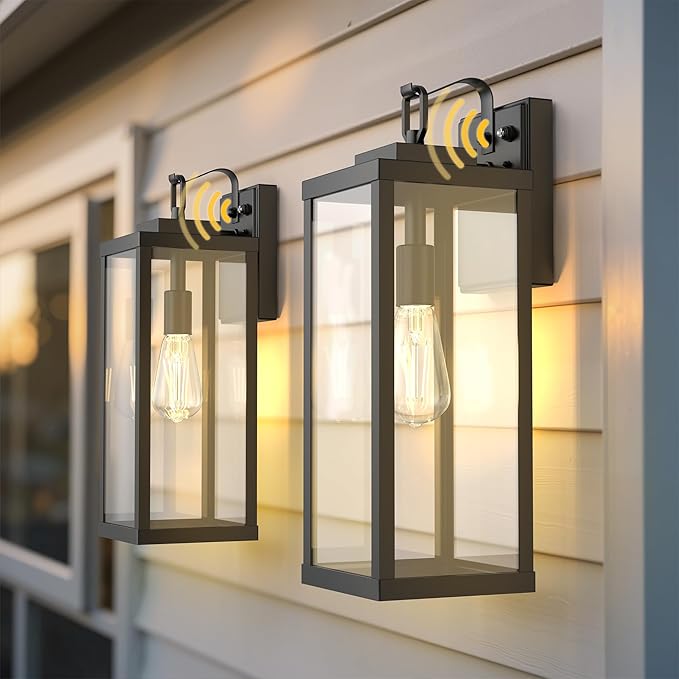 L LOHAS LED 2 Pack 17 Inch Large Size Dusk to Dawn Outdoor Light Fixture Matte Black Waterproof Anti-Rust Porch Lights Ourdoor Exterior Lighting Fixtures for Porch Doorway Garage ETL Listed